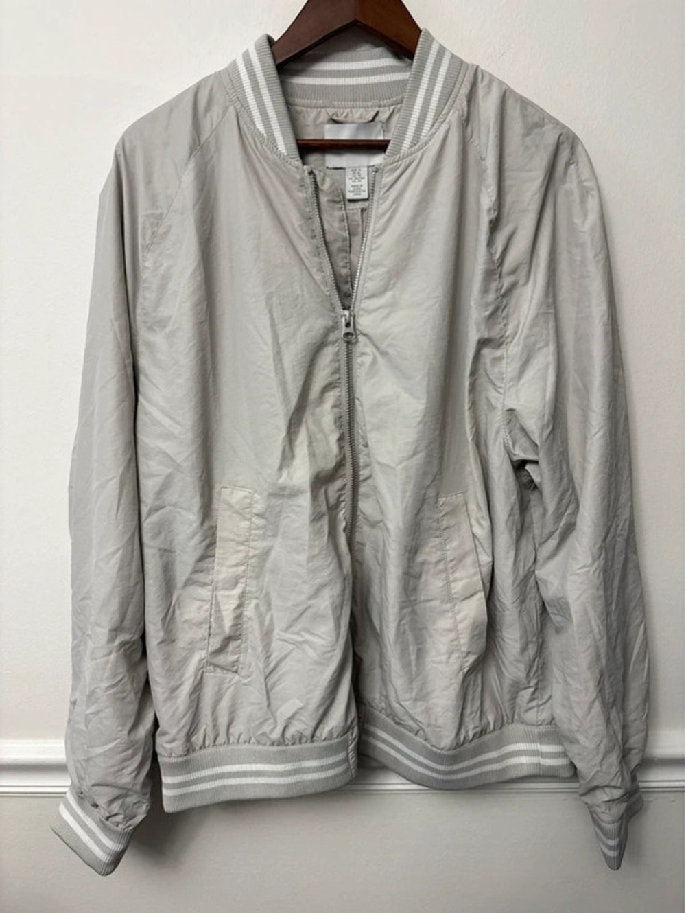 Light gray Bomber Jacket Oversized Lightweight Minimalist